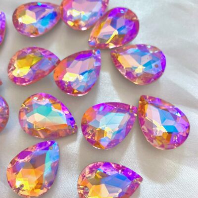 18x25mm Sew On Light Peach AB Glass Silver Foiled Pointed Back Tear Drop Shaped Chaton