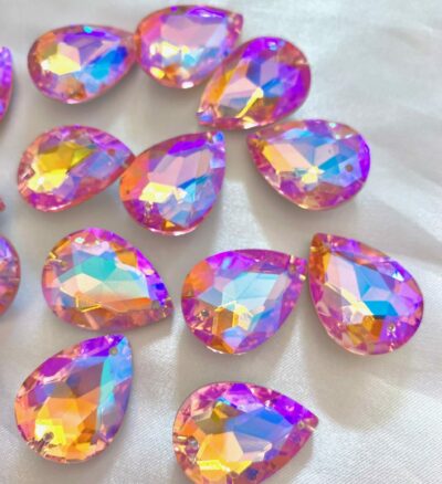 18x25mm Sew On Light Peach AB Glass Silver Foiled Pointed Back Tear Drop Shaped Chaton