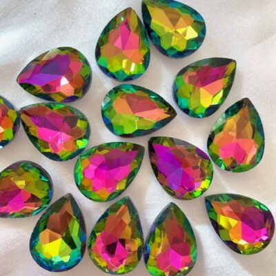 18x25mm Vitrail Glass Silver Foiled Pointed Back Tear Drop Shaped Chaton