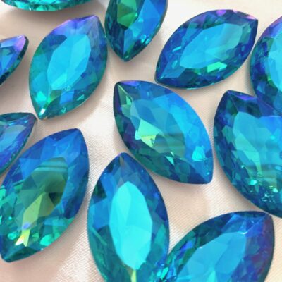 17x32mm Blue AB Glass Silver Foiled Pointed Back Horse Eye Chaton