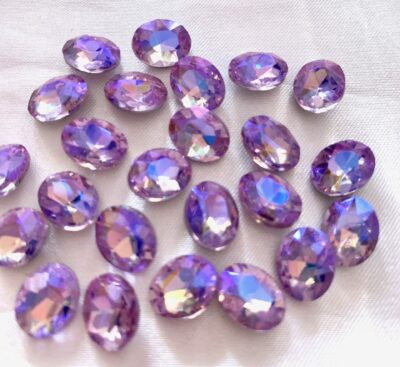 8x10mm Light Purple AB Faceted Glass Silver Foiled Oval Pointed Back Chaton