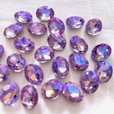 8x10mm Light Purple AB Faceted Glass Silver Foiled Oval Pointed Back Chaton