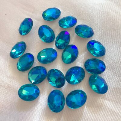 8x10mm Blue AB Faceted Glass Silver Foiled Oval Pointed Back Chaton