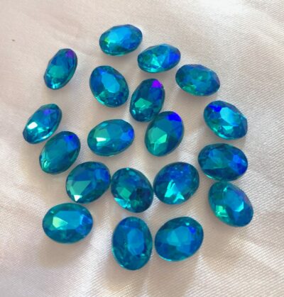 8x10mm Blue AB Faceted Glass Silver Foiled Oval Pointed Back Chaton