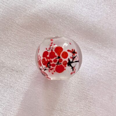 14mm Red Cherry Blossom Chinese Inner Painted Handmade Glass Bead