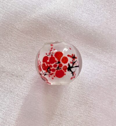 14mm Red Cherry Blossom Chinese Inner Painted Handmade Glass Bead