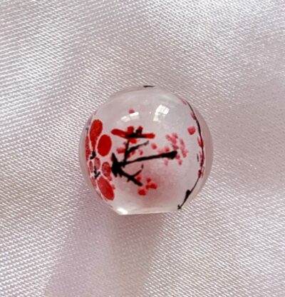 FLIPSIDE_14mm Red Cherry Blossom Chinese Inner Painted Handmade Glass Bead