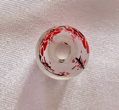 HOLE_14mm Red Cherry Blossom Chinese Inner Painted Handmade Glass Bead