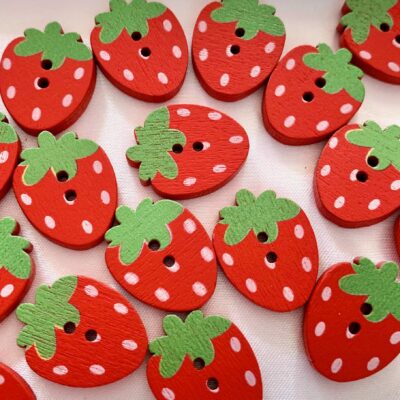 21mm Red Strawberry Wooden Button