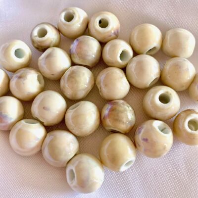 10mm Cream with Light Brown Speckle Round Ceramic Bead