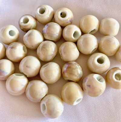 10mm Cream with Light Brown Speckle Round Ceramic Bead