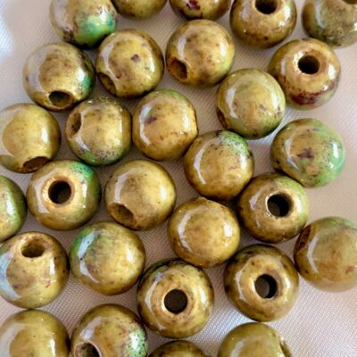 10mm Brown with Green Speckle Round Ceramic Bead