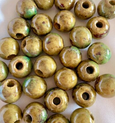 10mm Brown with Green Speckle Round Ceramic Bead