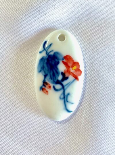 Hand Painted Red Hibiscus Oval Ceramic Pendant