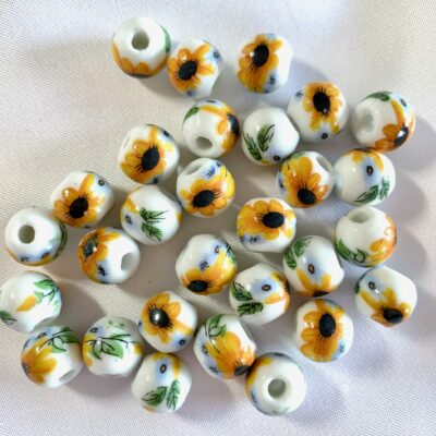 10mm Sunflower Floral Round Ceramic Bead