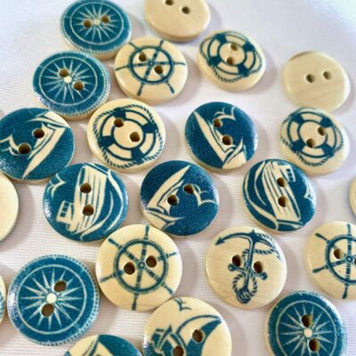 15mm Assorted Blue Nautical Wooden Button