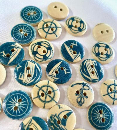 15mm Assorted Blue Nautical Wooden Button