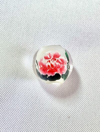 14mm Red Peony Chinese Inside Painting Handmade Glass Bead