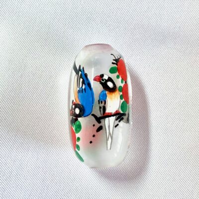 Twin Oriental Magpie Floral Chinese Inside Painting Handmade Glass Bead