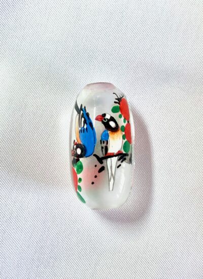 Twin Oriental Magpie Floral Chinese Inside Painting Handmade Glass Bead