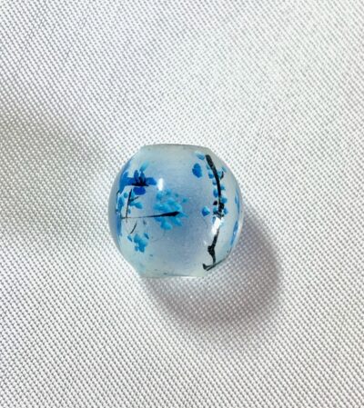 FLIPSIDE_14mm Blue Cherry Blossom Chinese Inner Painted Handmade Glass Bead