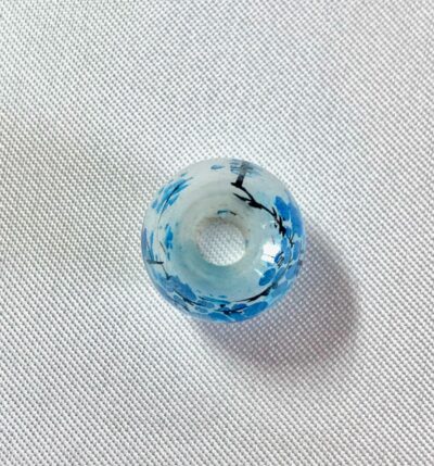 HOLE_14mm Blue Cherry Blossom Chinese Inner Painted Handmade Glass Bead