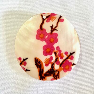 Hand Painted Pink Cherry Blossom Mother of Pearl Shell Focal Pendant