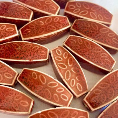 40mm Large Ceramic Red Brown Leaf Barrel Bead