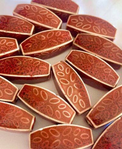 40mm Large Ceramic Red Brown Leaf Barrel Bead