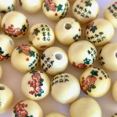 12mm Cream Peony Friendship Round Ceramic Bead