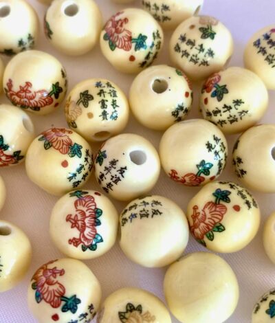 12mm Cream Peony Friendship Round Ceramic Bead