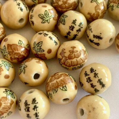 12mm Sand Peony Friendship Round Ceramic Bead