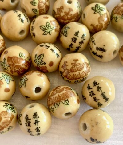 12mm Sand Peony Friendship Round Ceramic Bead