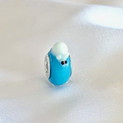 Lampwork White Mouse Light Blue Glass Bead with 925 Silver End Caps