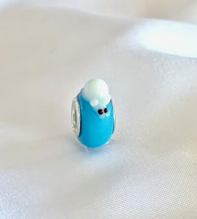 Lampwork White Mouse Light Blue Glass Bead with 925 Silver End Caps