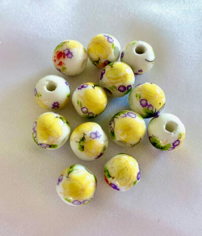 10mm Yellow Flower Round Ceramic Bead