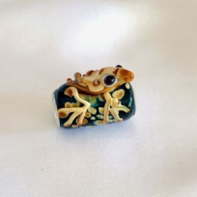 Lampwork Brown Frog or Toad Black Glass Bead with 925 Silver End Caps