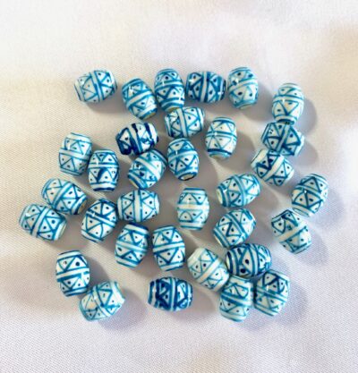 Hand Painted Light Blue Tribal Ethnic Motif Ceramic Barrel Bead