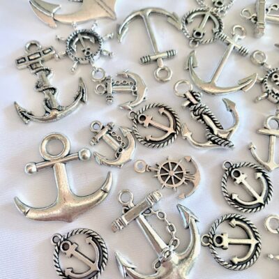 Assorted Anchor Rudder Helm Antique Silver Metal Charm Mix Bag