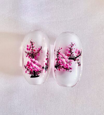 Pink Cherry Blossom Floral Chinese Inner Painted Handmade Glass Bead