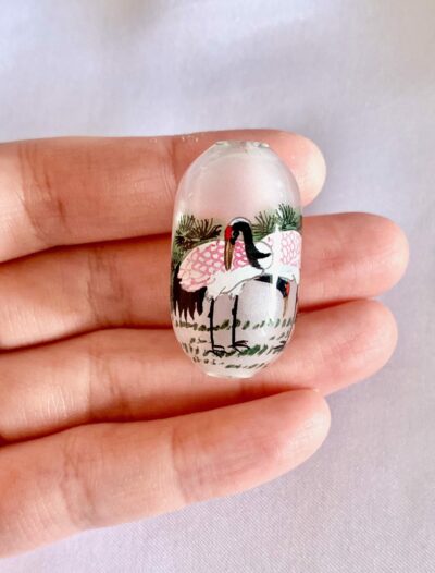 CLOSEUP_Twin Crane Stork Bird Chinese Inside Painting Handmade Glass Bead