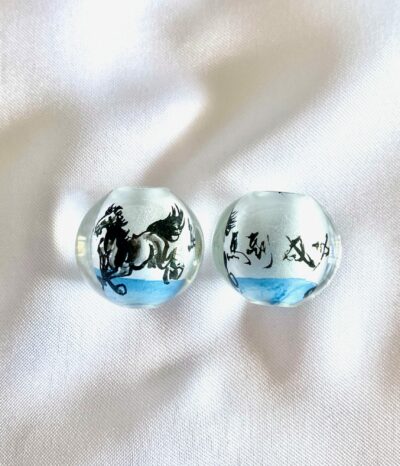 SIDE BY SIDE_20mm Black Horse Round Chinese Inside Painting Handmade Glass Bead