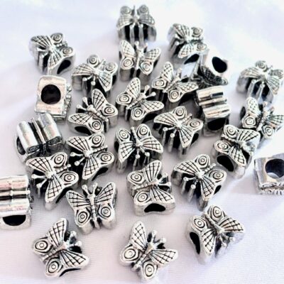 3D Antique Silver Butterfly Metal Large Hole Spacer Bead