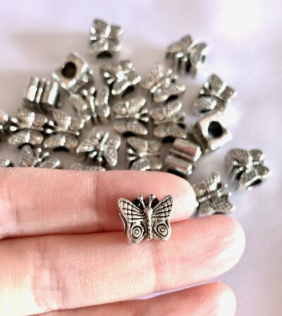 CLOSEUP_3D Antique Silver Butterfly Metal Large Hole Spacer Bead