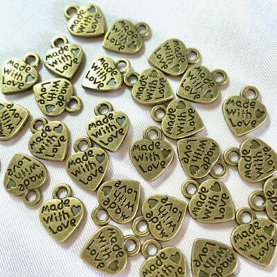 Antique Bronze Made With Love Heart Metal Charm