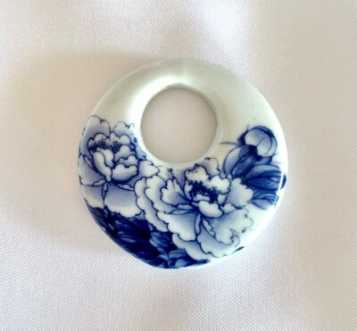 Delft Blue Peony Donut Shaped Focal Round Ceramic Pendant