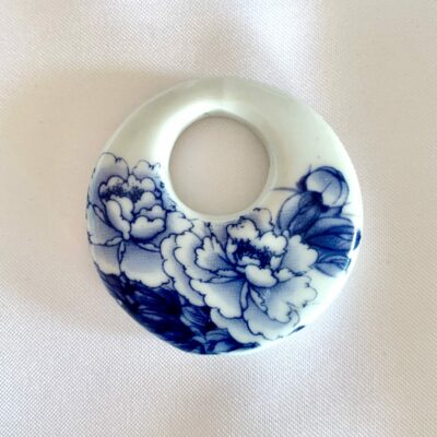 Delft Blue Peony Donut Shaped Focal Round Ceramic Pendant