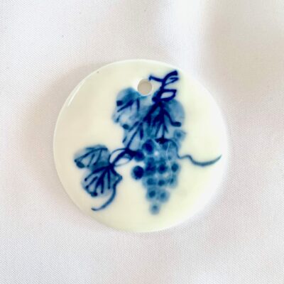 Hand Painted Blue Grapes Round Focal Ceramic Pendant (Round)