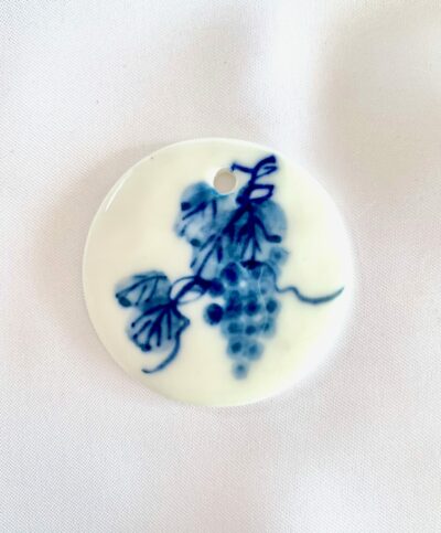 Hand Painted Blue Grapes Round Focal Ceramic Pendant (Round)